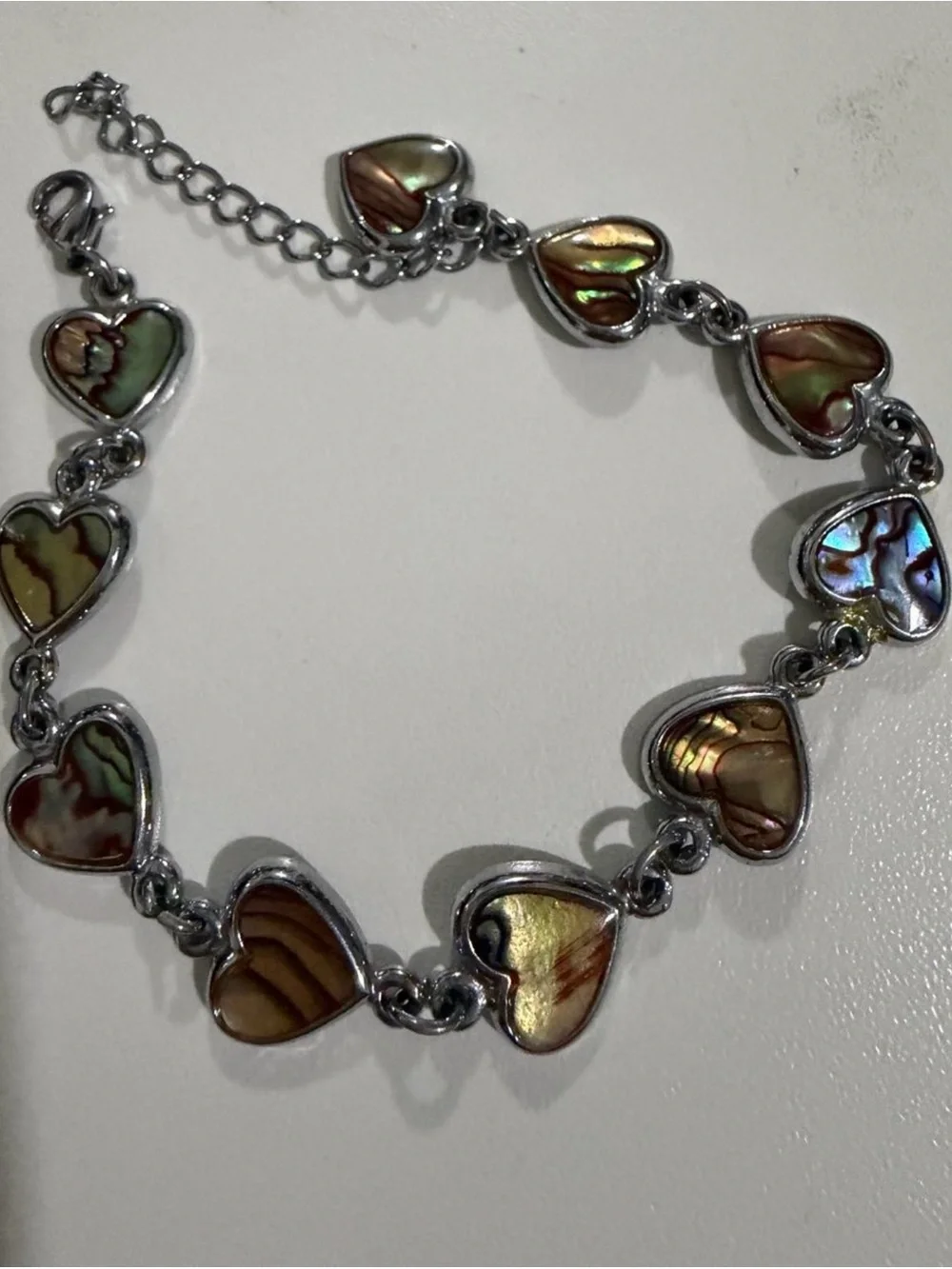 Heart Link Abalone Shell Bracelet - Iridescent Brown